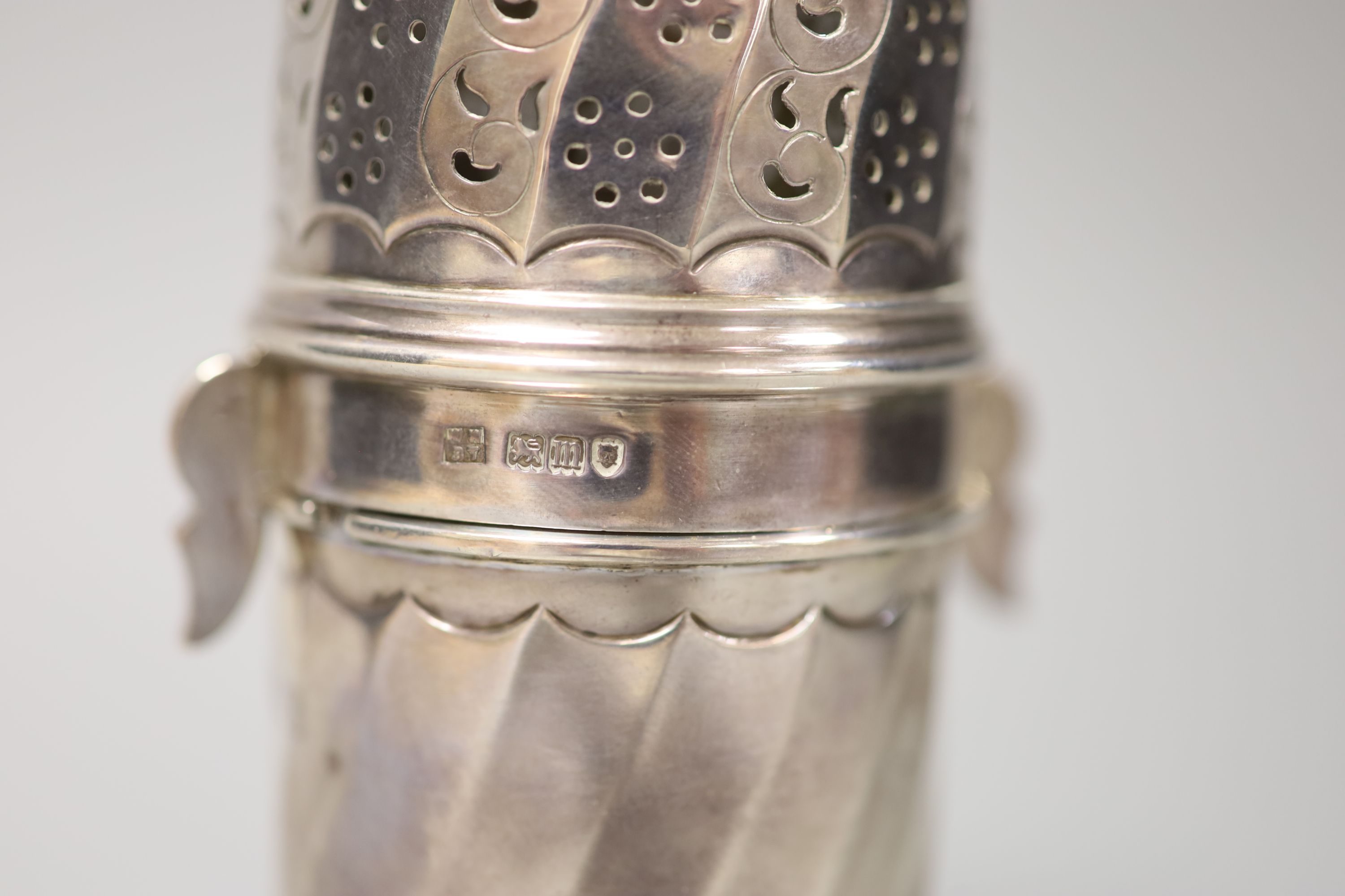 An Edwardian silver lighthouse sugar caster, Johnson, Walker & Tolhurst, London, 1907, 17.4cm, 9oz.